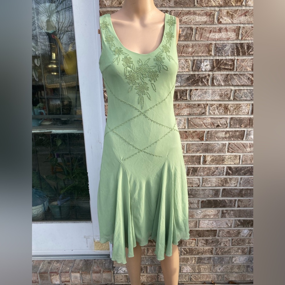 Vintage 90s/Y2K Green Beaded Fairycore Asymmetrical Dress NWTs Size Small - Picture 11 of 16
